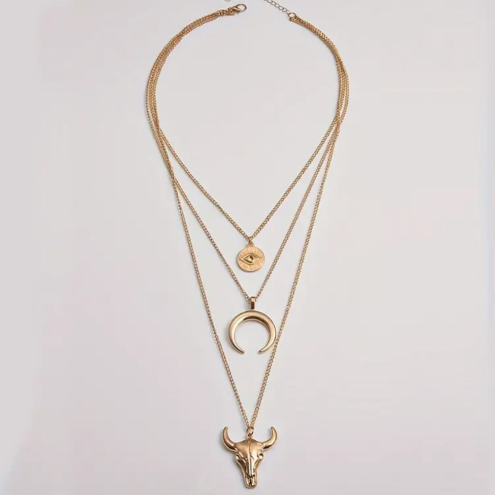 SALE !  Boho Western layered gold alloy Charm necklace